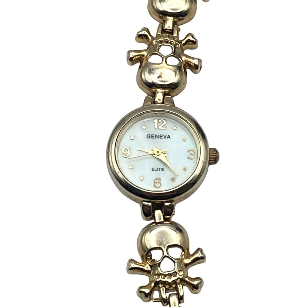 Geneva Elite Women's MOP Watch 22mm - New Battery -  6.25' Skull Crossbones
